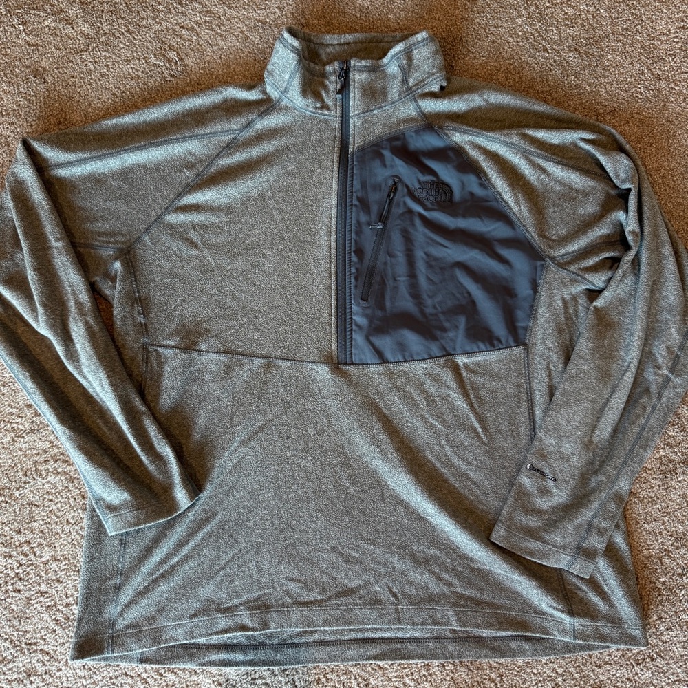 The North Face Men's Flash Dry 1/4 Zip Lightweight Fleece, Gray with Blue, XL